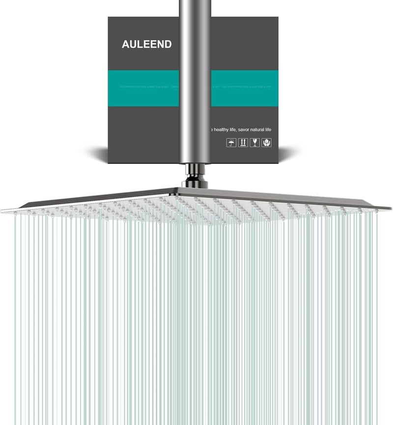 AULEEND Square Rain Shower Head, High Flow Stainless Steel,Work with any decorative style，All Metal Rainfall Shower Head (Brushed Nickel, 12) - Image 1